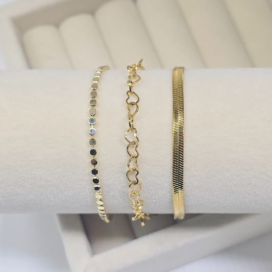 Gold Heart Bracelet Set