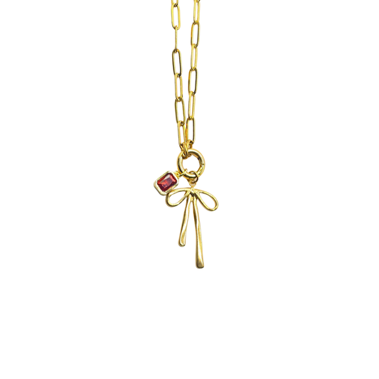 Bow and Ruby Charm Necklace