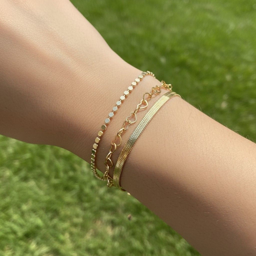 Gold Heart Bracelet Set