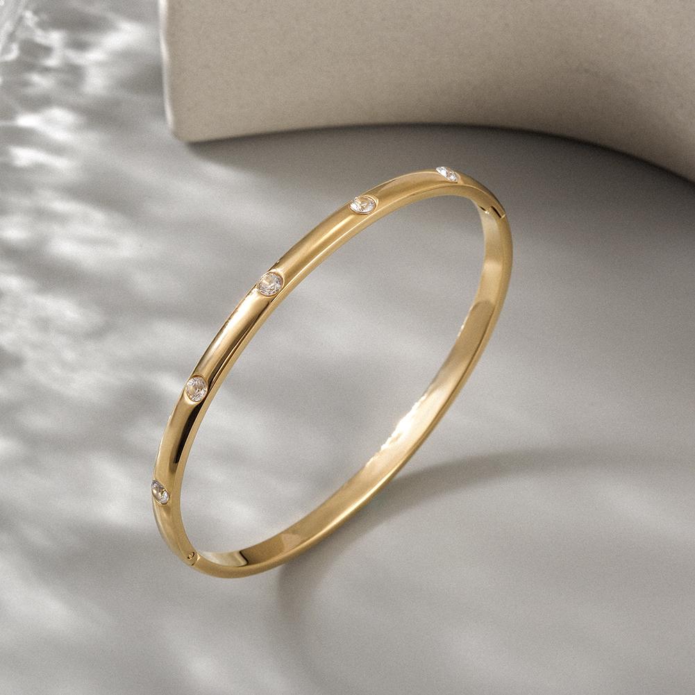 Gold Stone Hinged Bangle