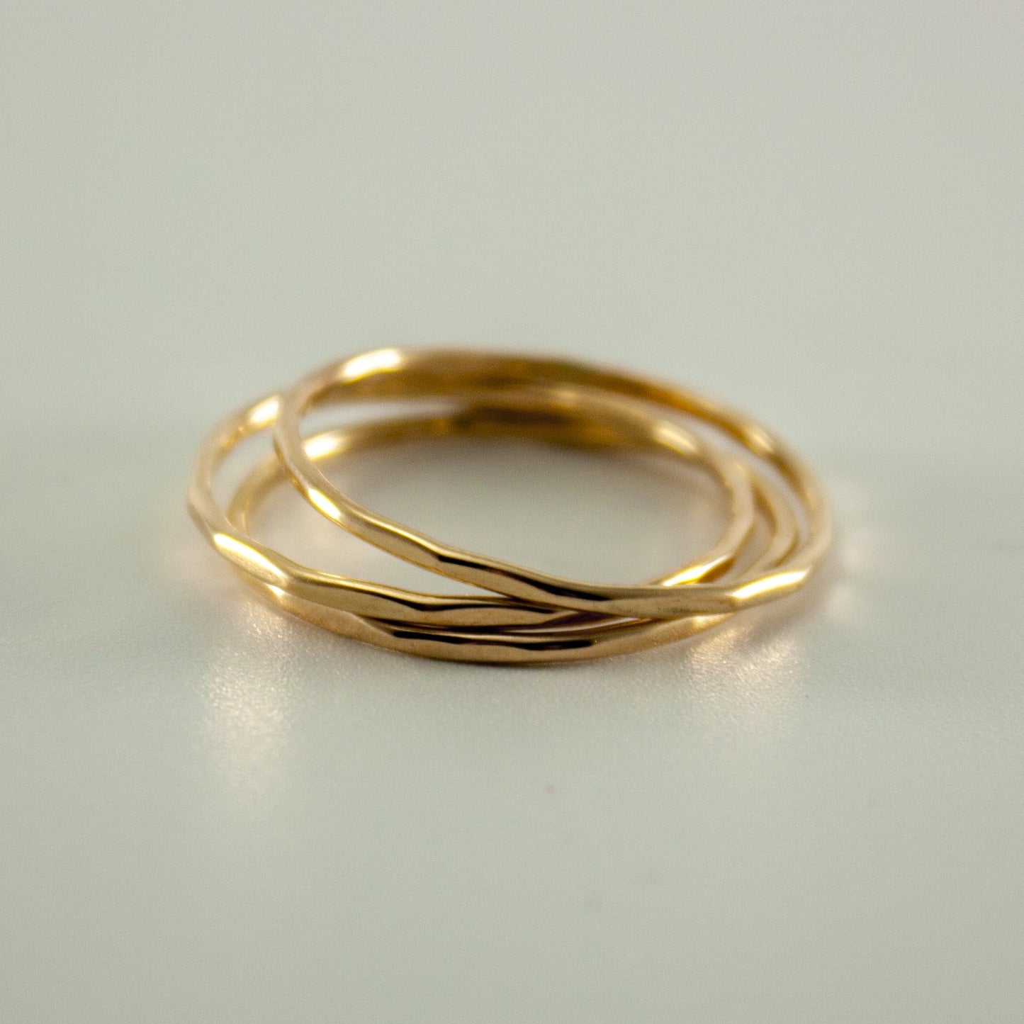 Hammered 14k Gold Ring Band Set