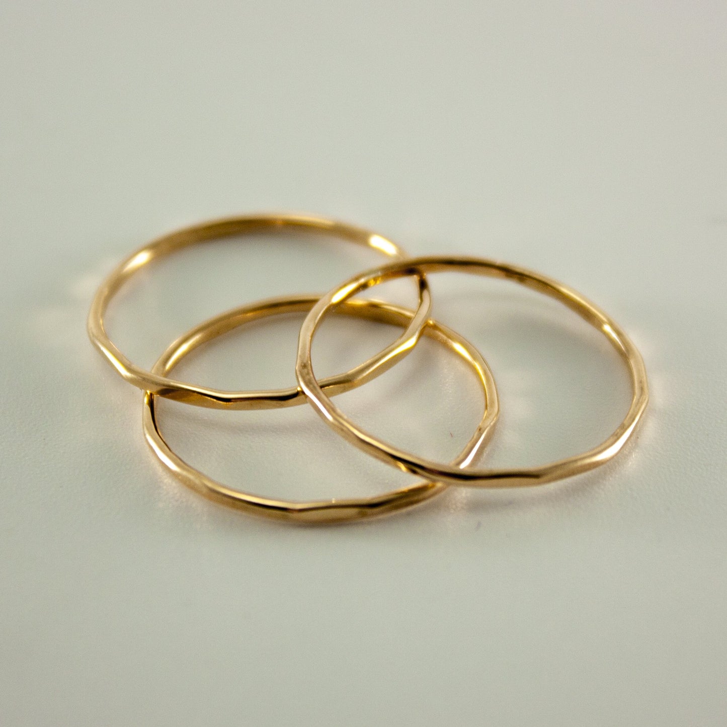 Hammered 14k Gold Ring Band Set