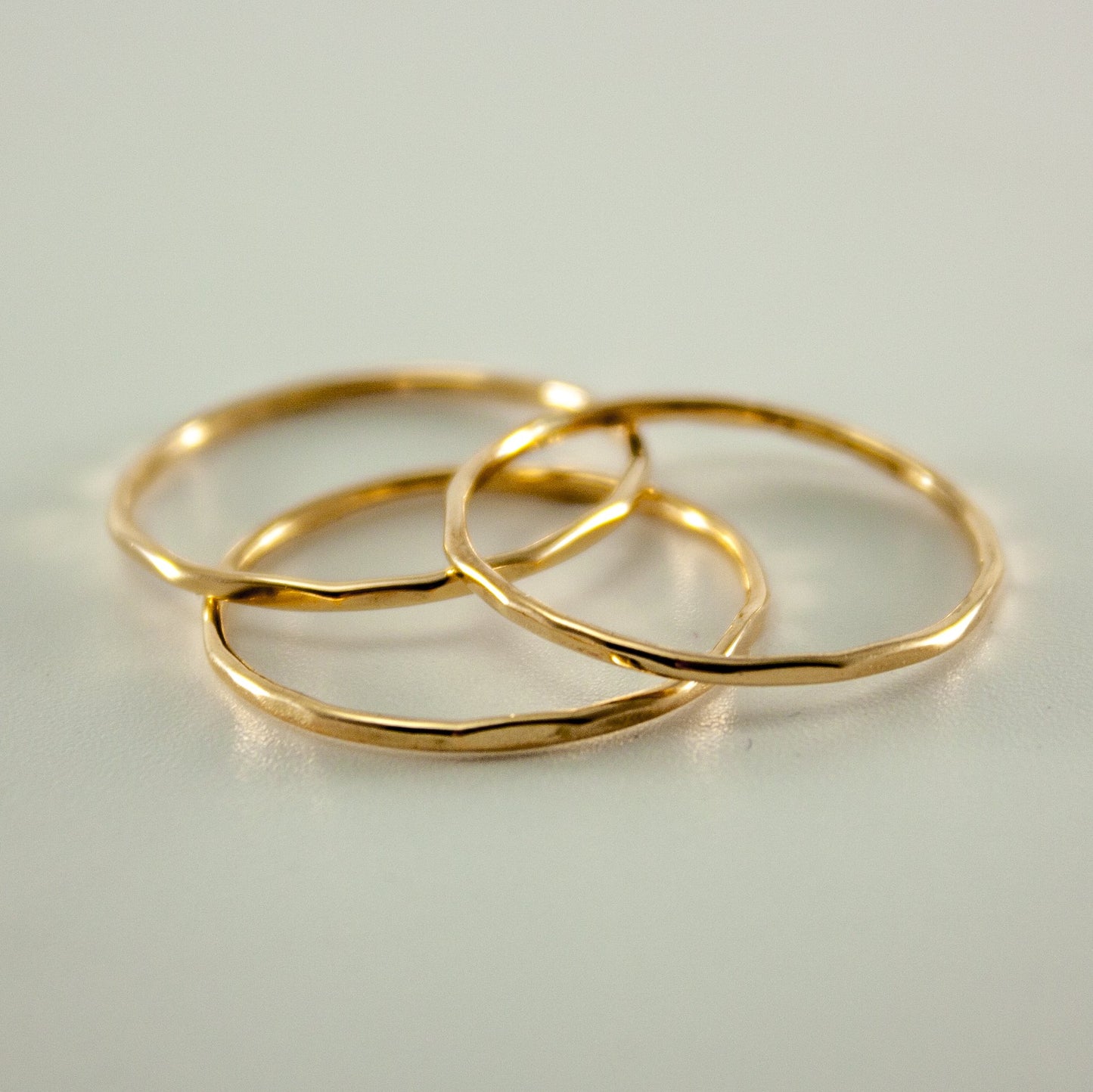 Hammered 14k Gold Ring Band Set
