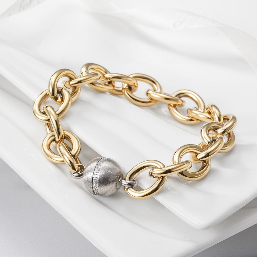 Gold Oval Link CZ Bracelet