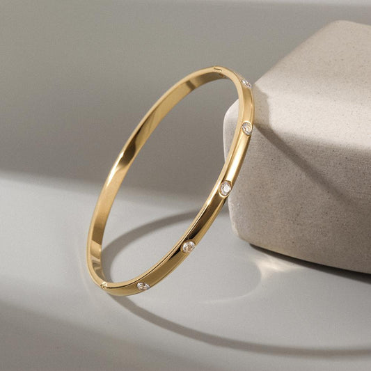 Gold Stone Hinged Bangle