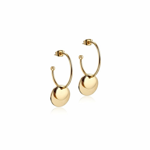Gold Disc Drop Earrings