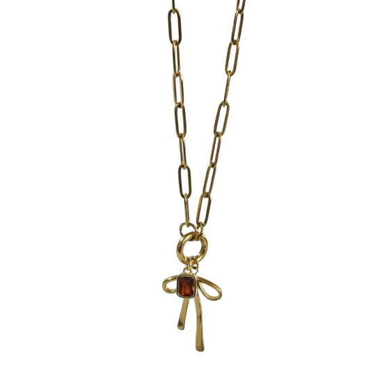 Bow and Ruby Charm Necklace