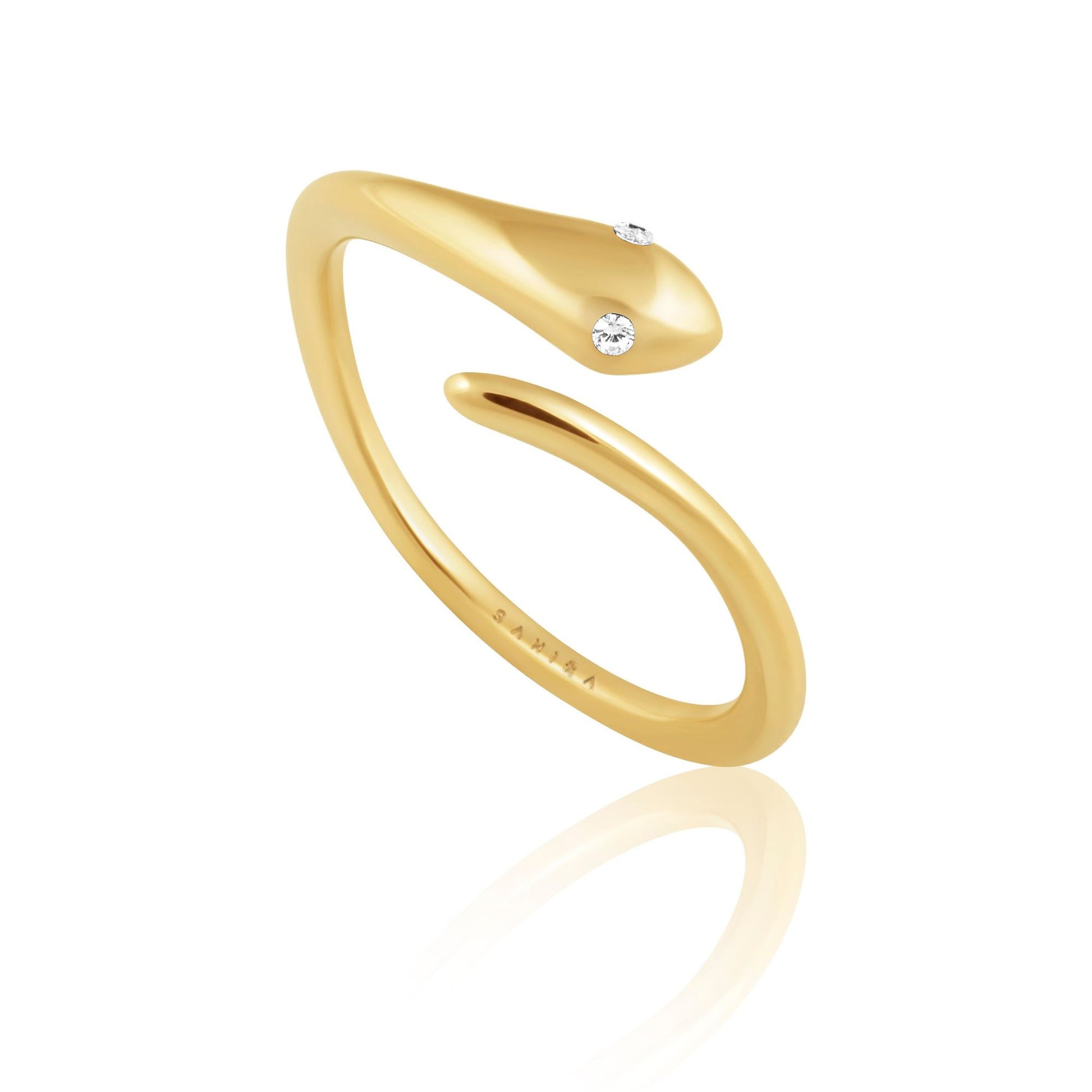 gold snake ring with cz stones 