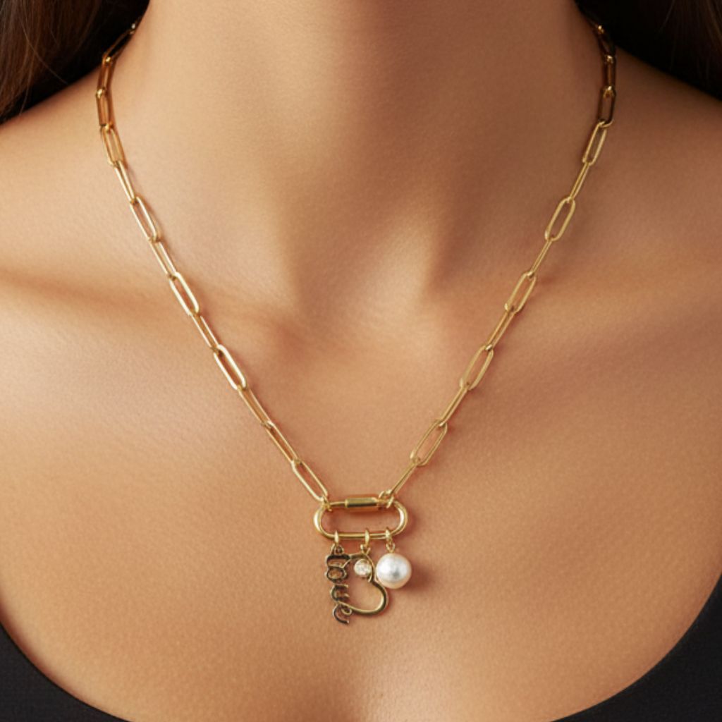 Hearts and Pearls Charm Necklace