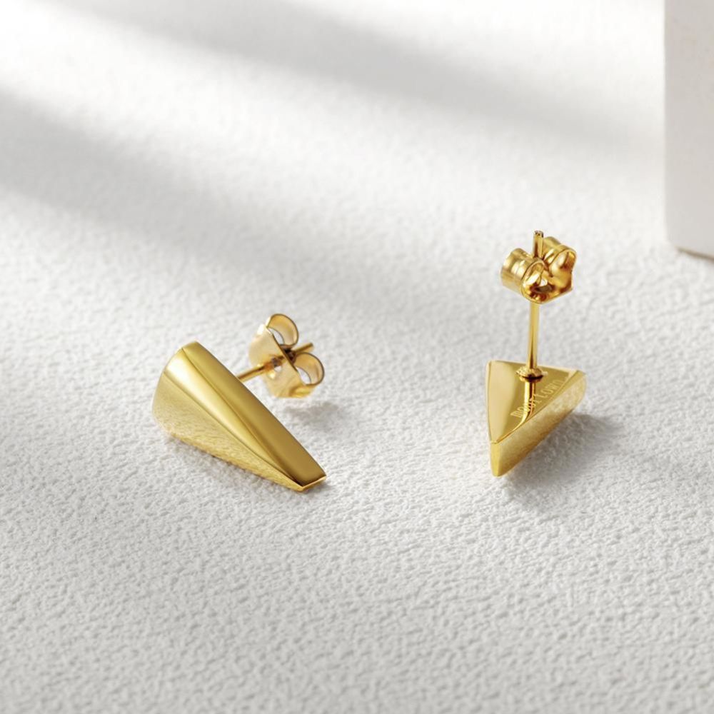 dainty triangle shaped gold stud earrings